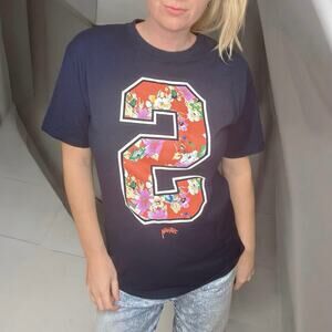 Stussy T-Shirt Double Sided Skateboard Surf S/S Blue 80 Men's Size Medium Floral